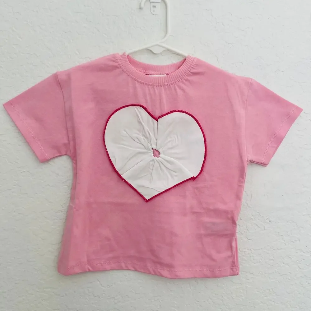 Zara Kids Pink 3D Poplin Heart Patch Graphic Tee Size 4Y NWT